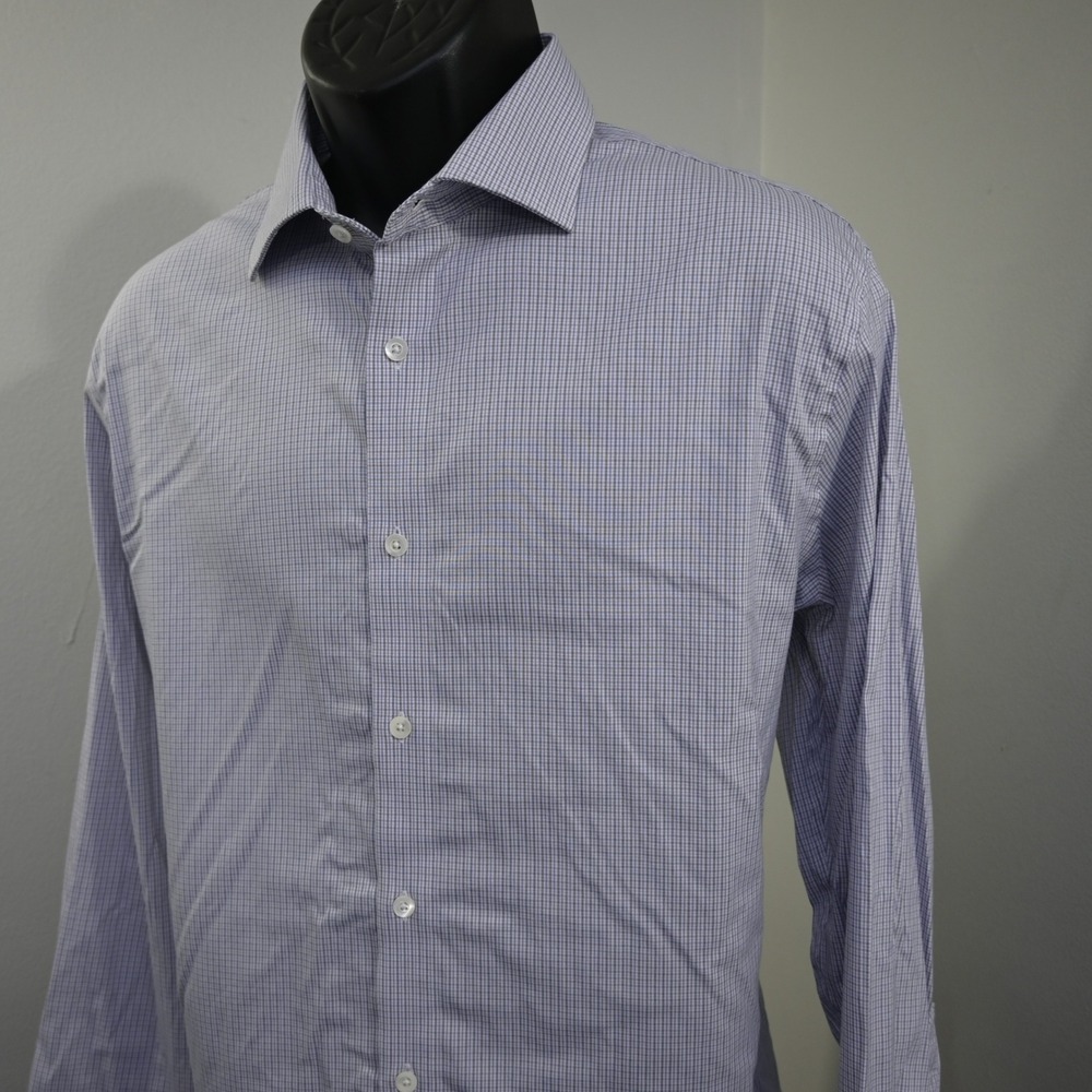 Bonobos Button Up Men 17.5 35 Tailored Fit Gray Micro Check Stretch Long‎ Sleeve